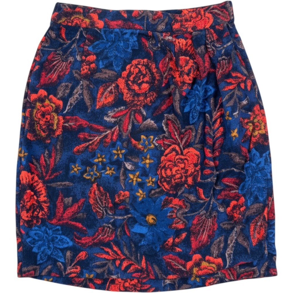 Gianni Floral Mini Skirt Womens 6P Blue Red Vintage 90s Rayon High Waist Petite